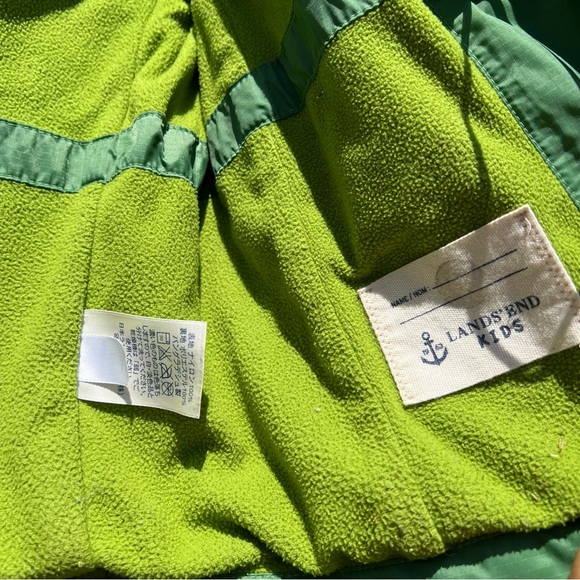 Lands' End Boy Girl Unisex Green Hooded Fleece Lined Windbreaker Jacket Medium - Picture 3 of 9